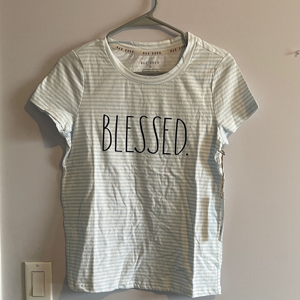 Striped Rae Dunn T-Shirt with 'Blessed' Print
